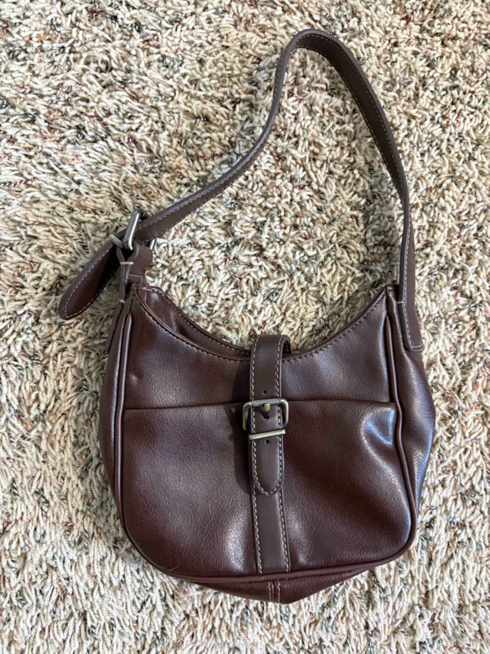 Vintage Y2K Nine West Brown Leather Shoulder Bag with Buckle Detail
